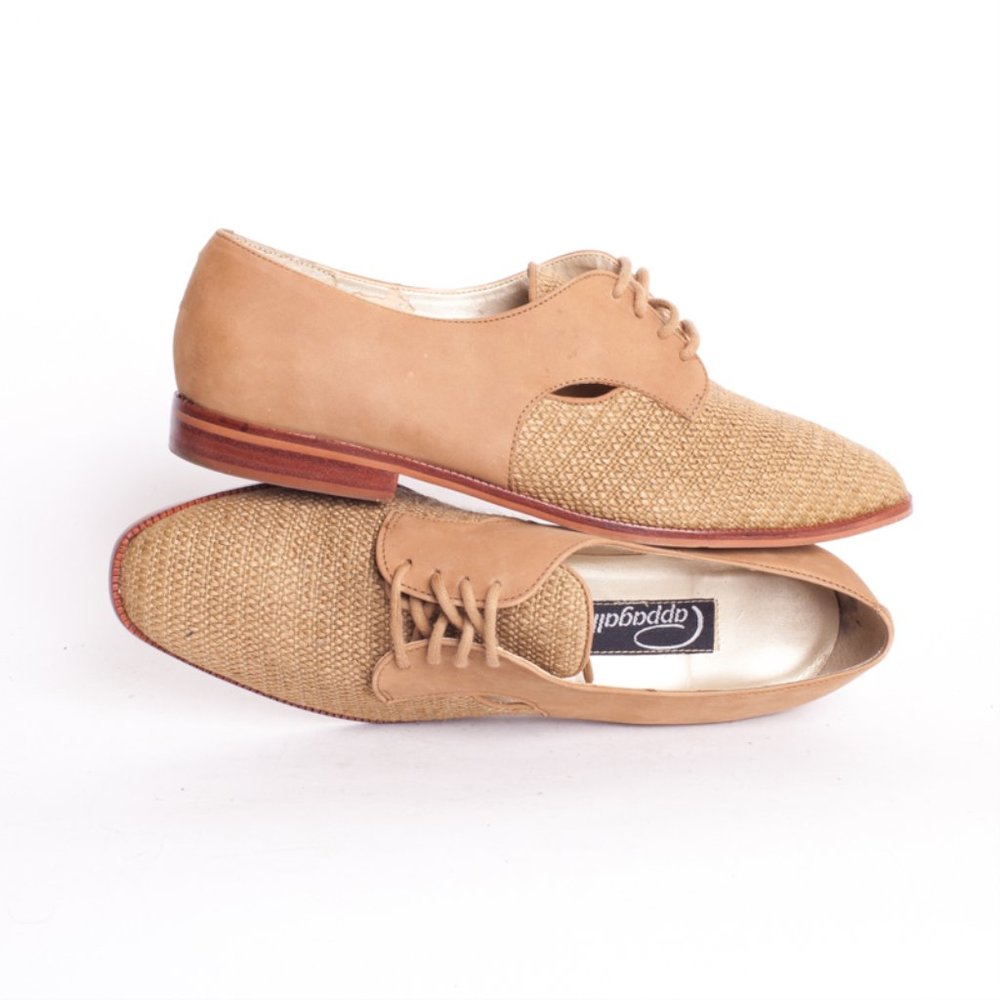 Vintage 1970s Thatched Woven & Suede Cutout Oxfords - Picture 4 of 12